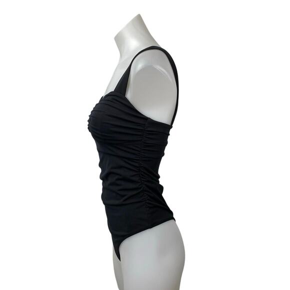 Abercrombie & Fitch Black Ruched Sleeveless Cami Thong Bodysuit Tank Top Size S - Picture 2 of 5